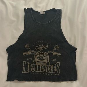 Black tank top; worn and washed